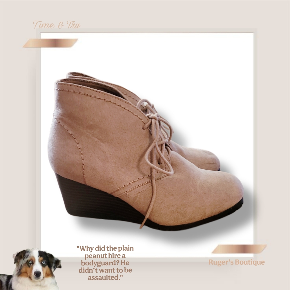 🌿Time and Tru Women's 6 Lace Up Ladies Booties Shoes Footwear In Tan - Picture 11 of 12